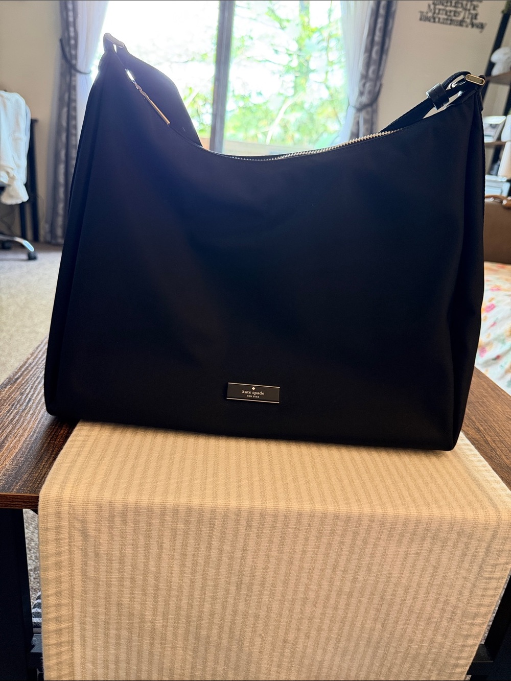 kate spade black nylon shoulder hobo bag